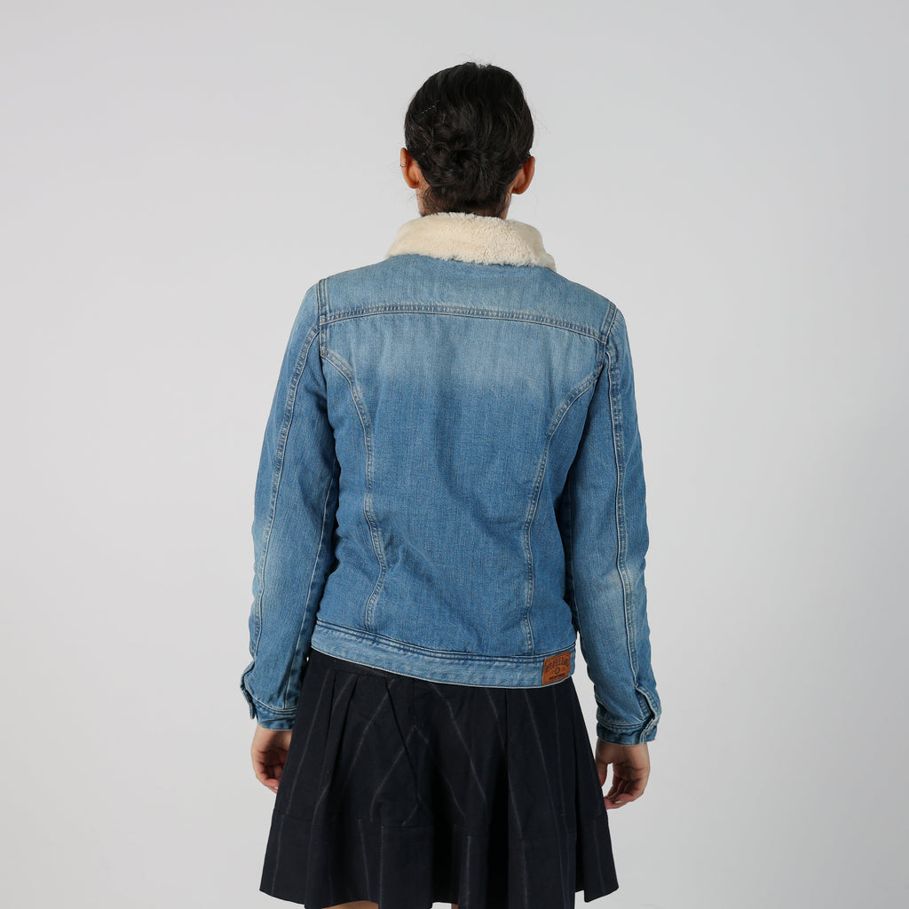 Light Blue Y2K Replay Denim Jacket Faux Fur (S)