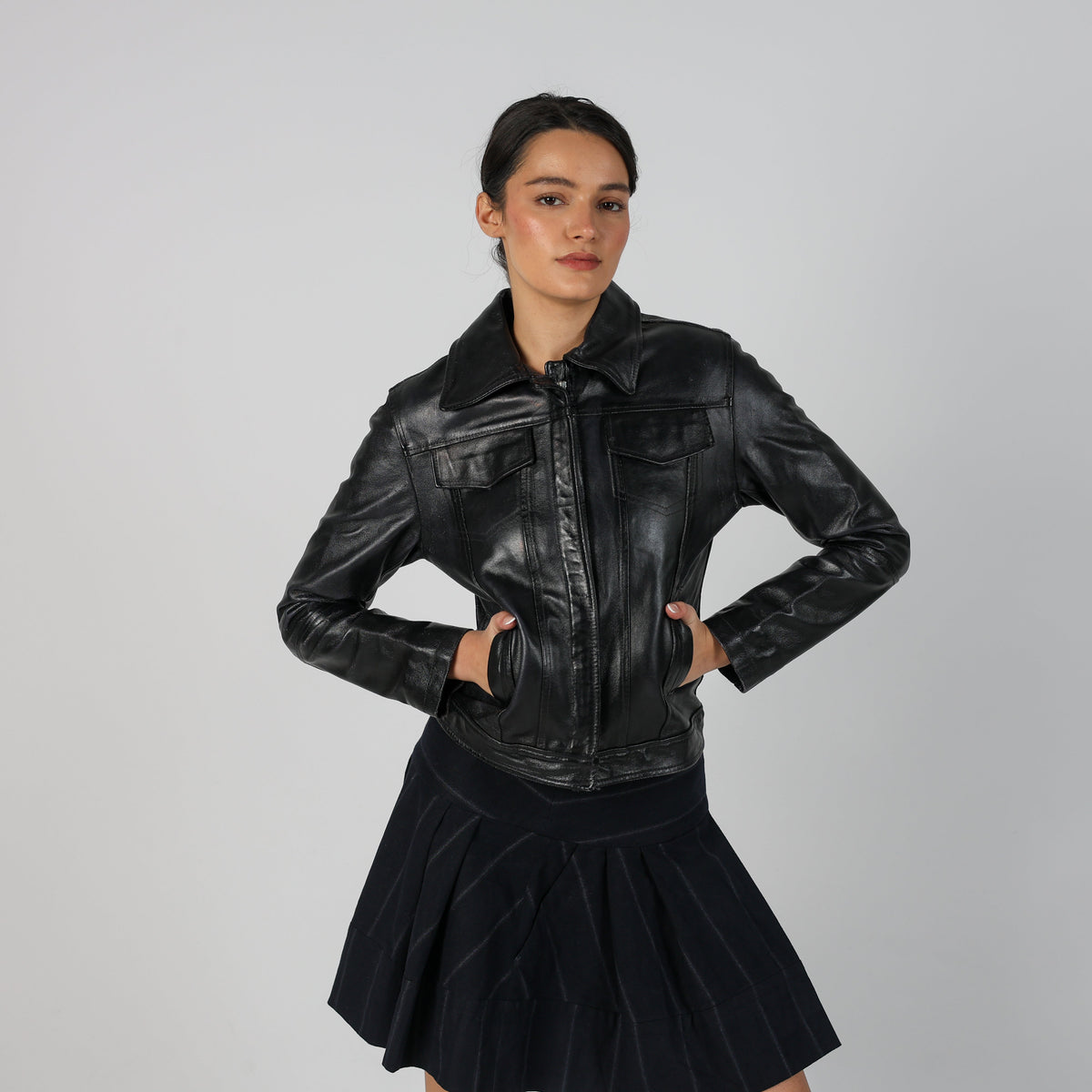 Black Y2K Leather Jacket (S)