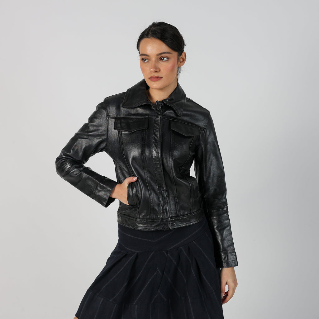 Black Y2K Leather Jacket (S)
