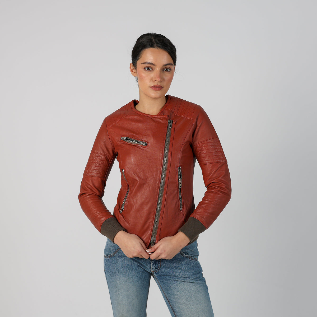 Tan Y2K Vera Pelle Leather Jacket (S)
