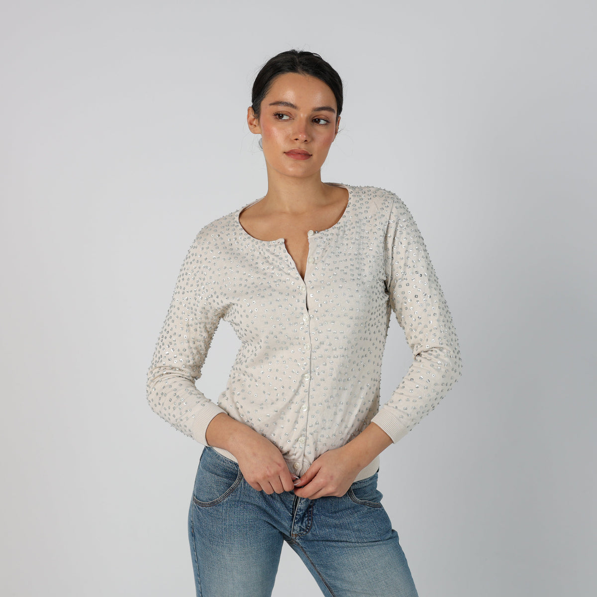 Ivory Y2K Cardigan Sequin (S)