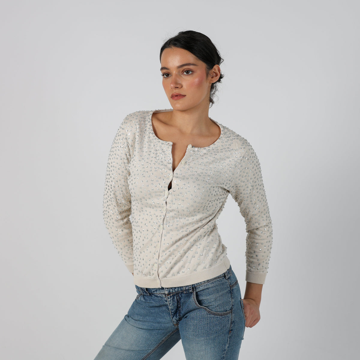Ivory Y2K Cardigan Sequin (S)