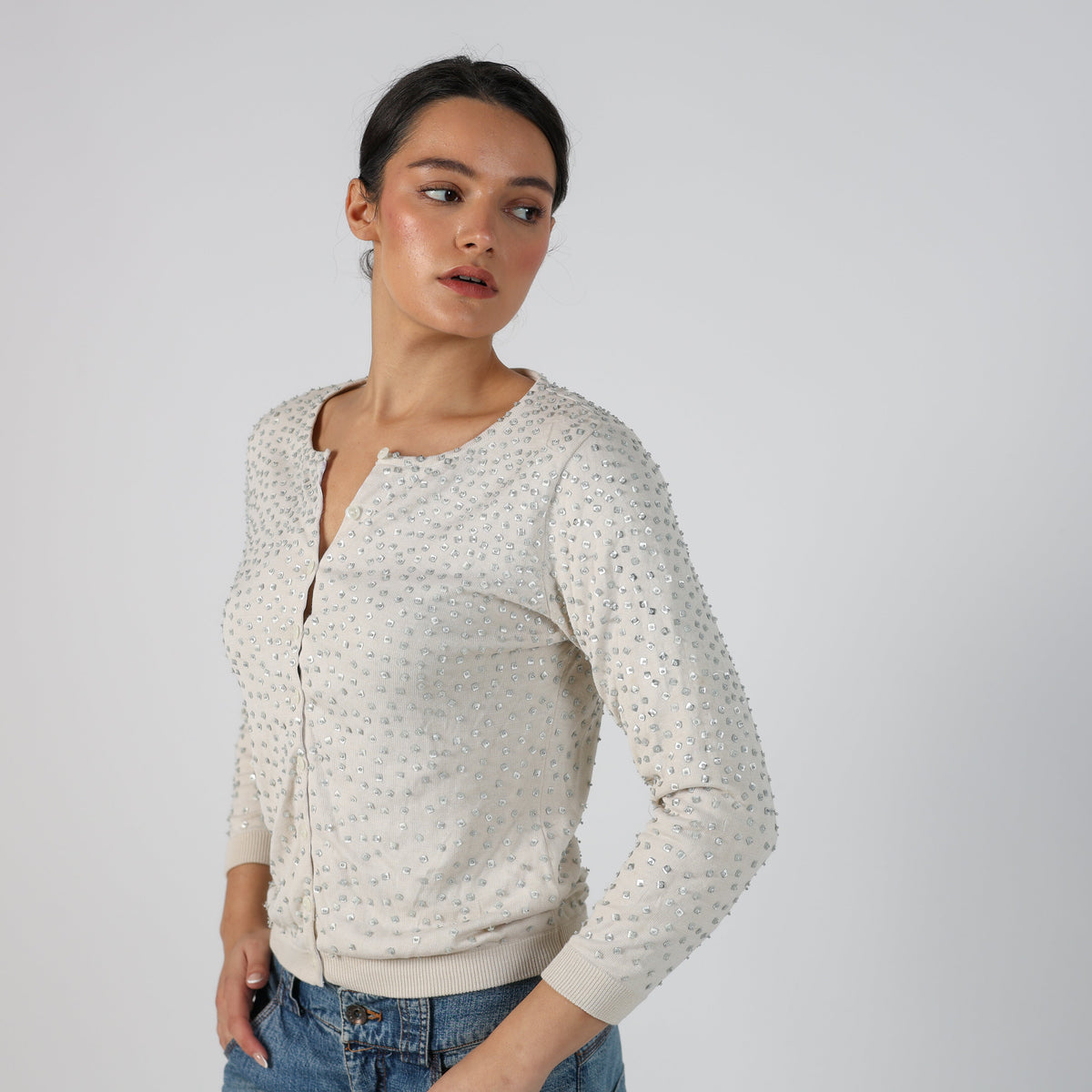 Ivory Y2K Cardigan Sequin (S)
