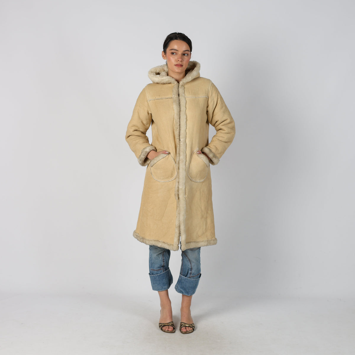 Tan 90s United Colors of Benetton Afghan Coat (S)