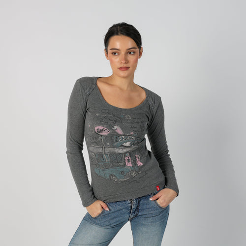 Charcoal Grey Y2K Esprit Long Sleeve Top (XS)