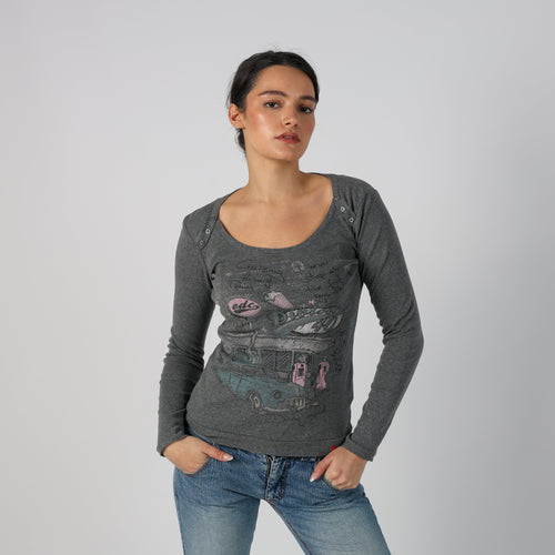 Charcoal Grey Y2K Esprit Long Sleeve Top (XS)