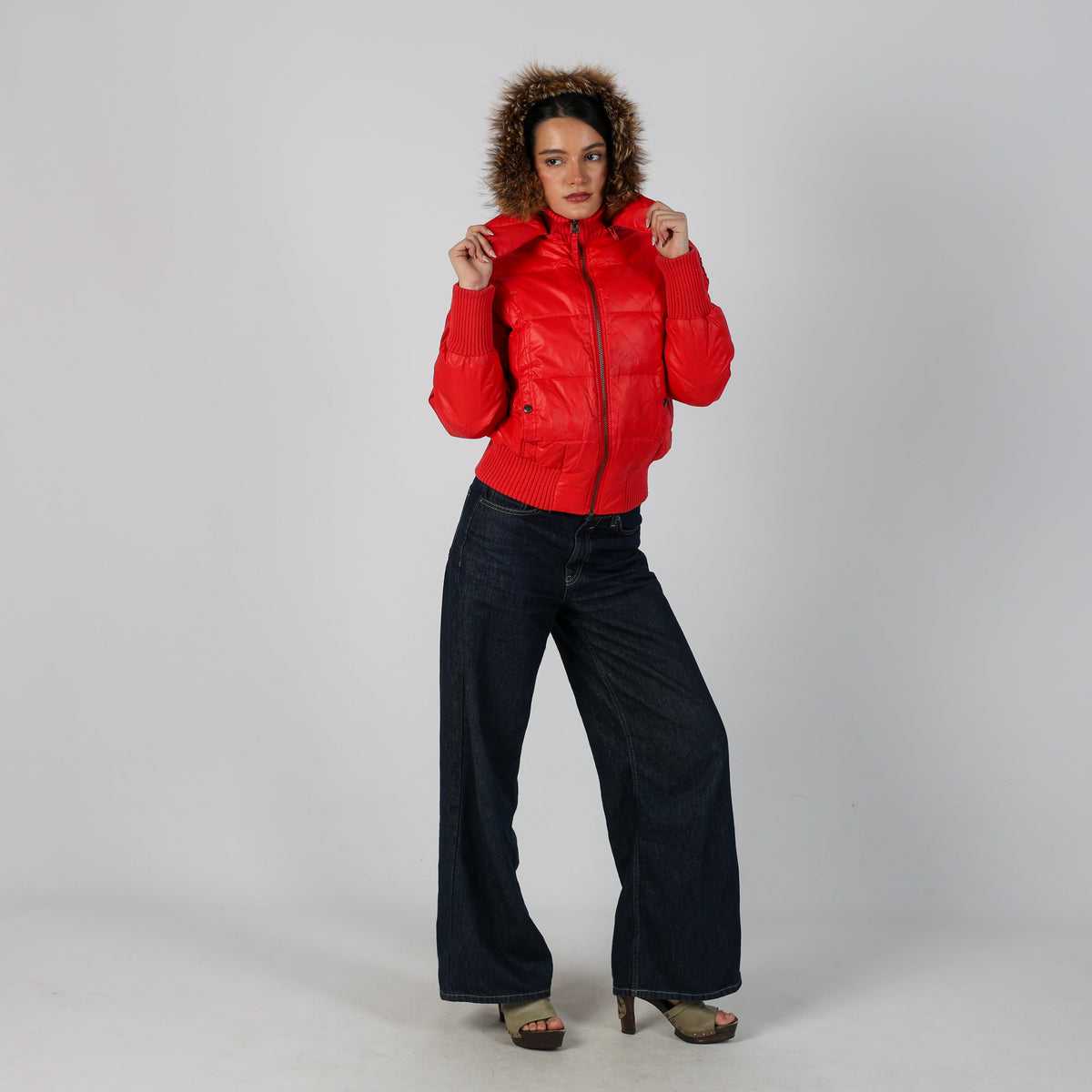 Red Y2K Lee Puffer Jacket (S)