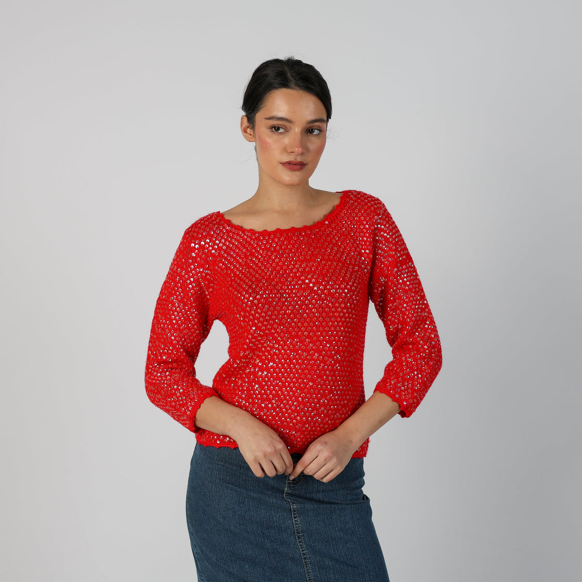 Red Y2K Mariella Burani Knitted Jumper Sequin (S)