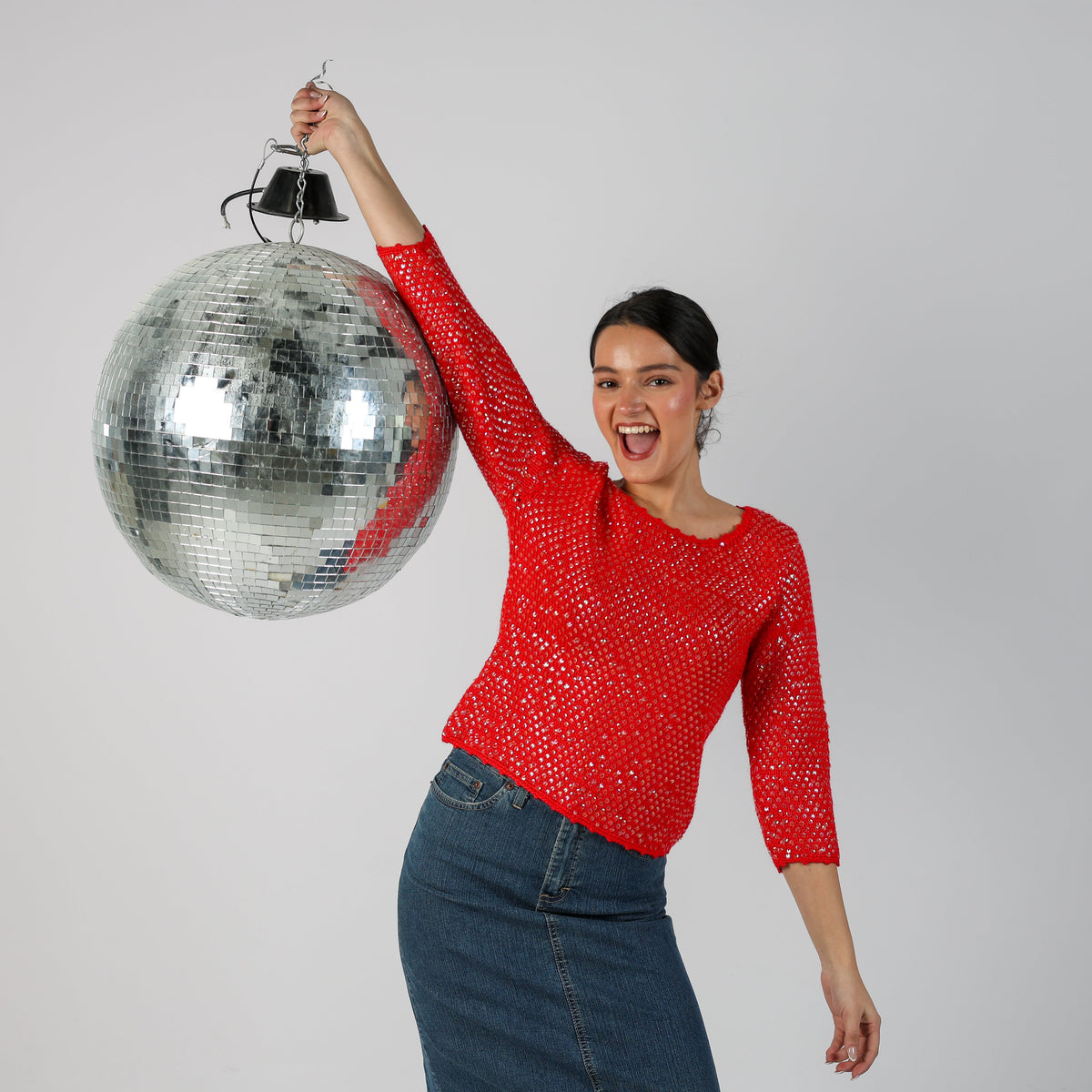 Red Y2K Mariella Burani Knitted Jumper Sequin (S)