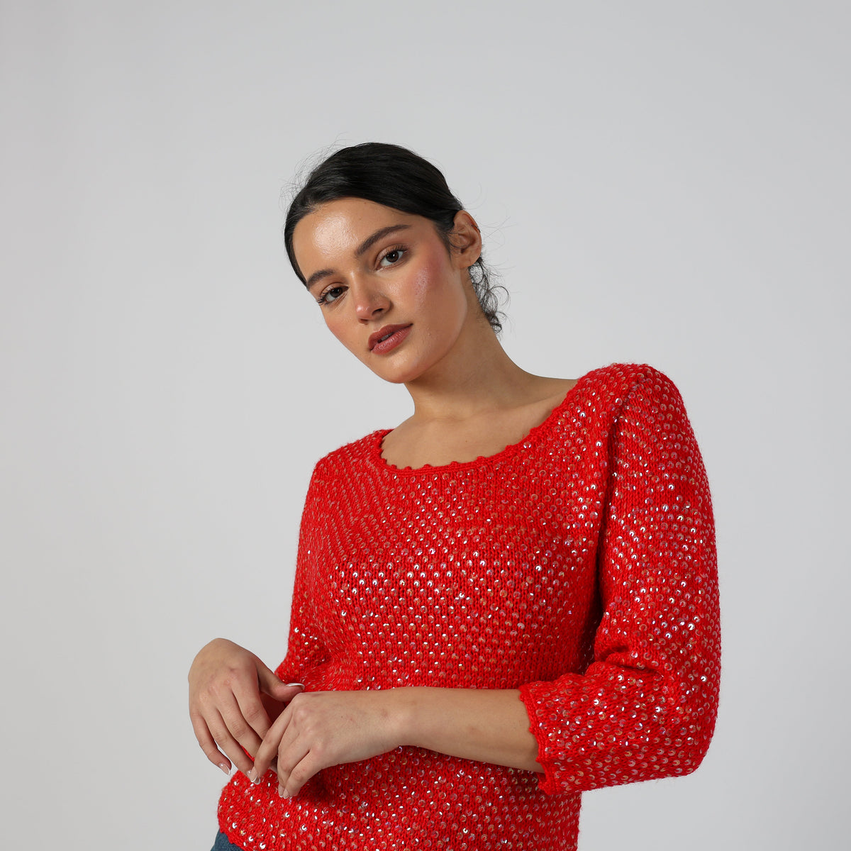 Red Y2K Mariella Burani Knitted Jumper Sequin (S)