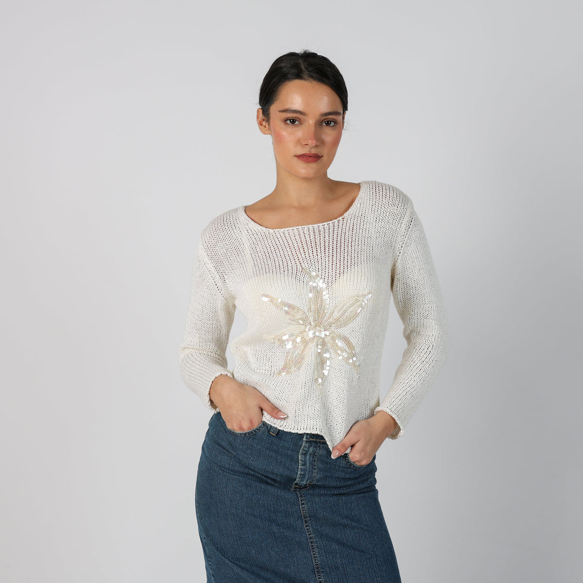 Cream Y2K Knitted Jumper (S)