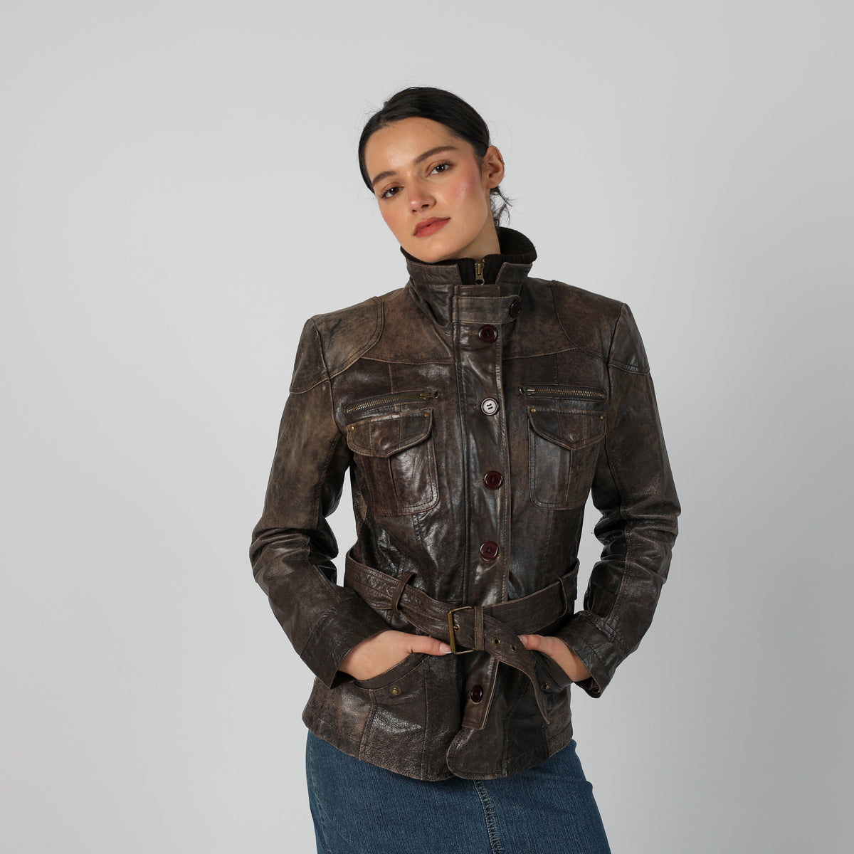 Brown Y2K Leather Jacket (S)