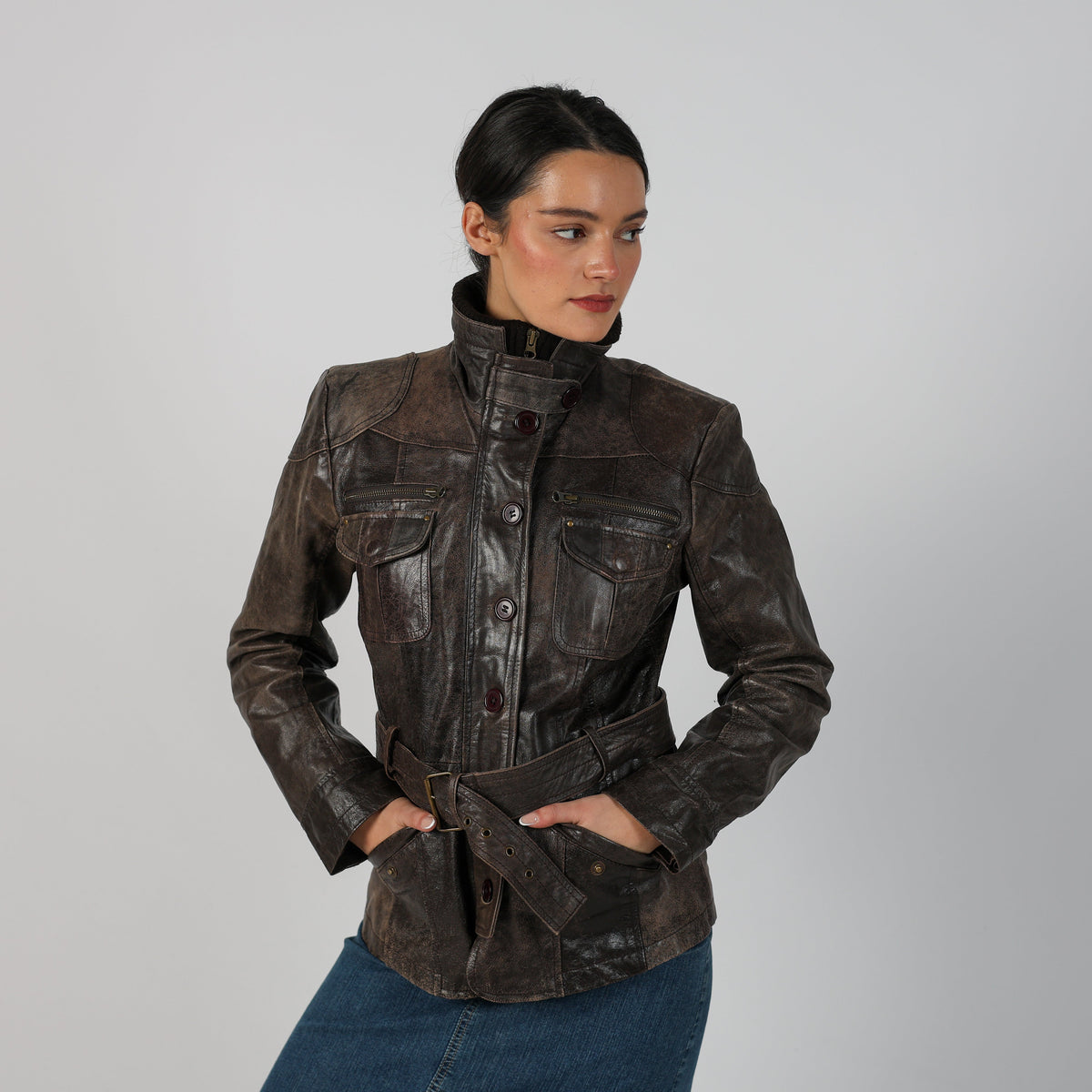 Brown Y2K Leather Jacket (S)