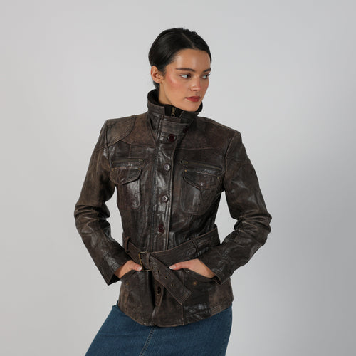 Brown Y2K Leather Jacket (S)