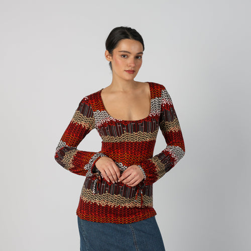 Brown Y2K United Colors of Benetton Long Sleeve Top (S)