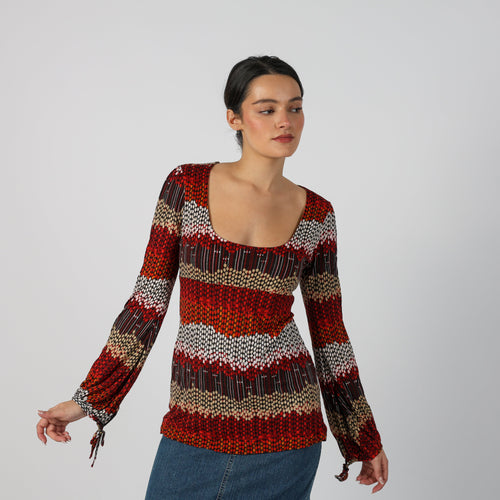 Brown Y2K United Colors of Benetton Long Sleeve Top (S)