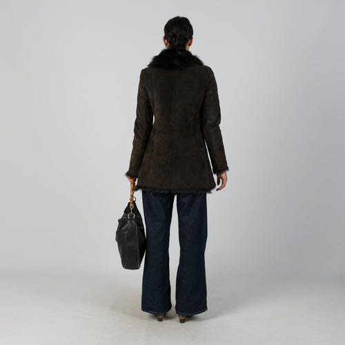 Brown Y2K Patrizia Pepe Afghan Coat Lamb Leather (S)