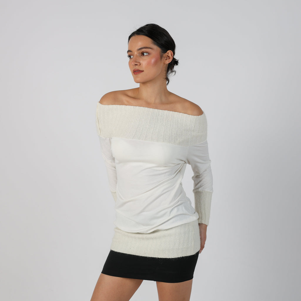 Cream Y2K Made in Italy Long Sleeve Top (S)