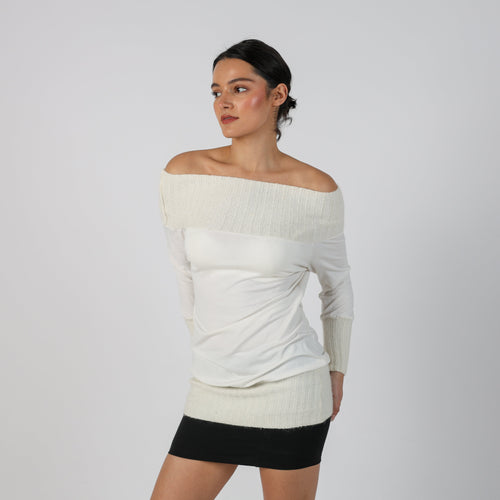 Cream Y2K Made in Italy Long Sleeve Top (S)