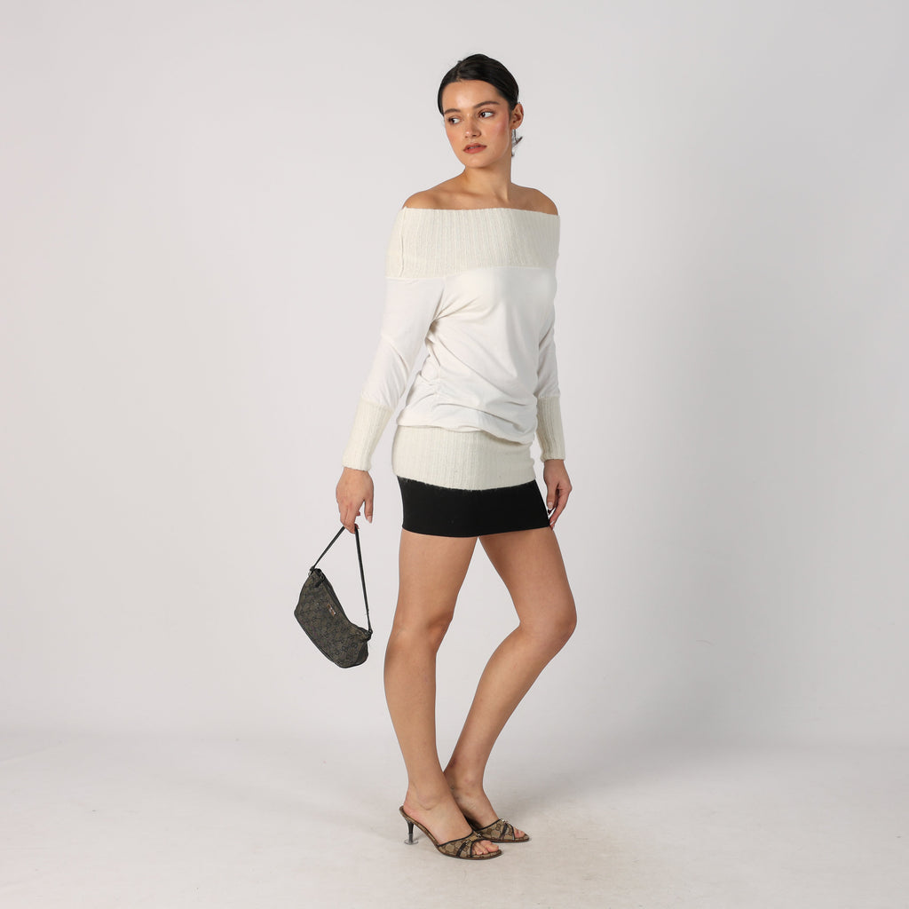 Cream Y2K Made in Italy Long Sleeve Top (S)
