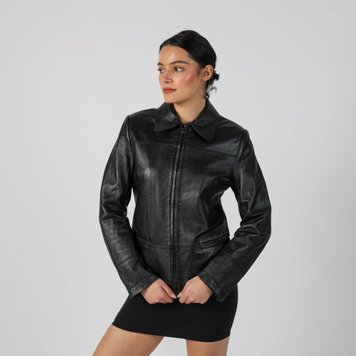 Black Y2K Leather Jacket (S)
