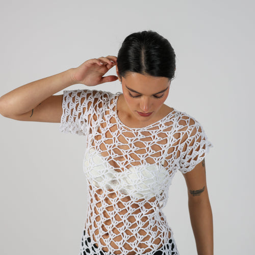 White Y2K Knitted Top (S)