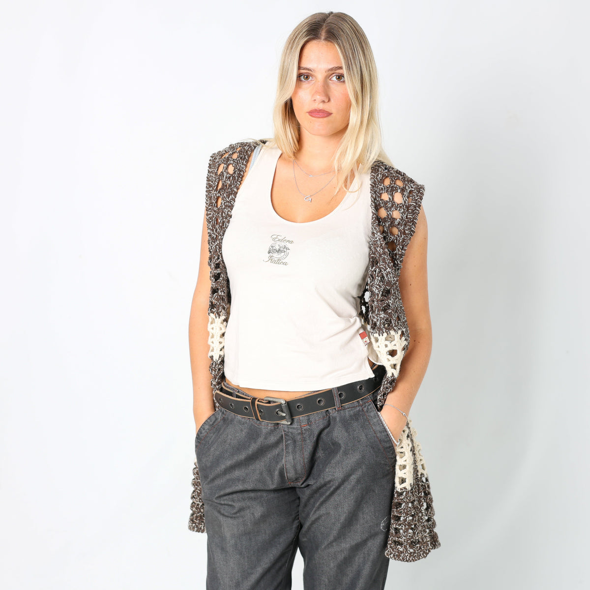 Brown Y2K Knitted Top (M)