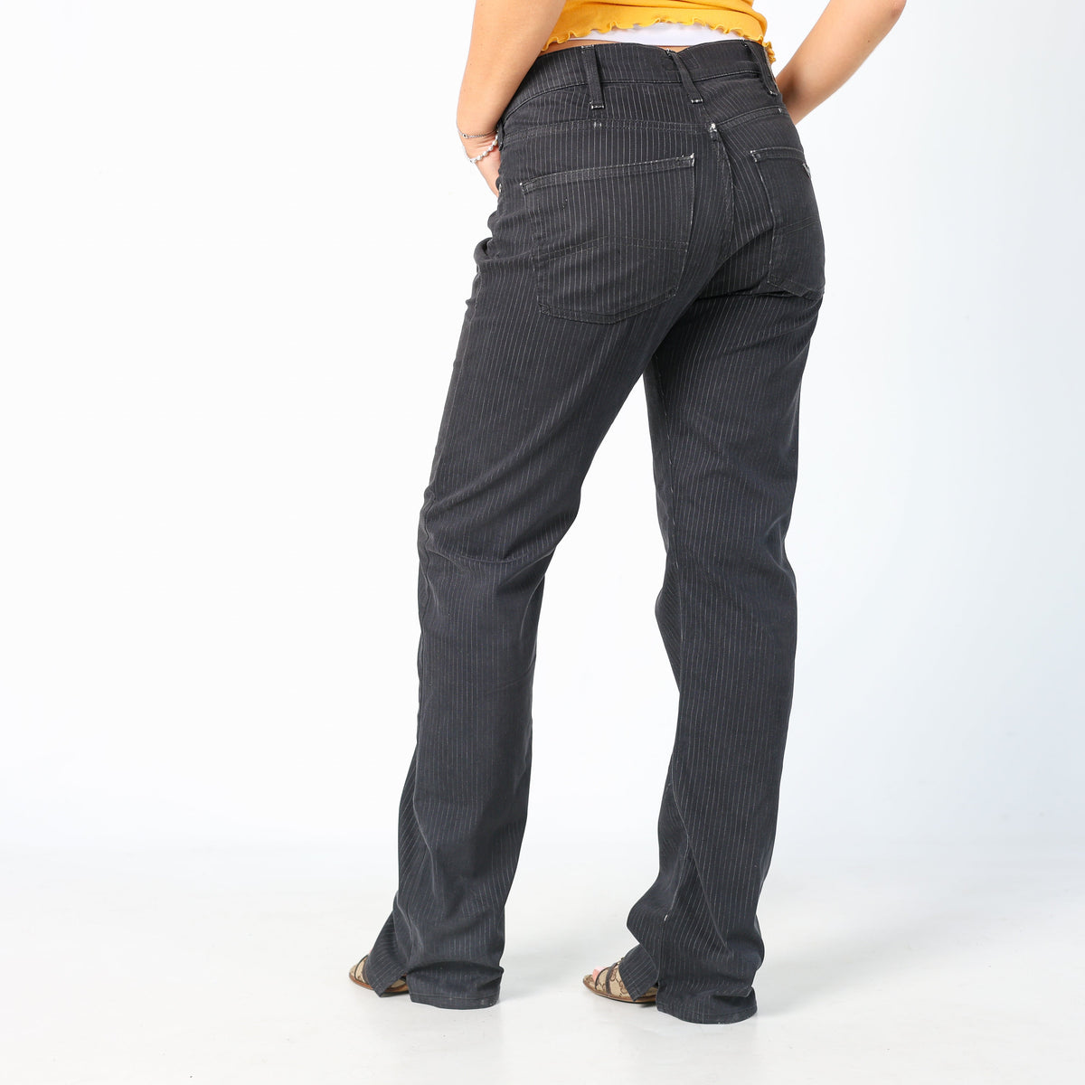 Black Y2K Armani Jeans Formal Trousers Pinstripe (M)