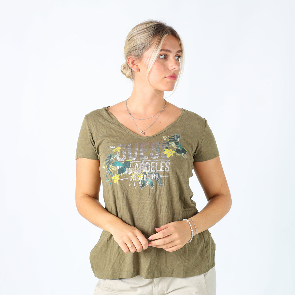 Dark Green Y2K Guess Jeans T-shirt Backless (M)