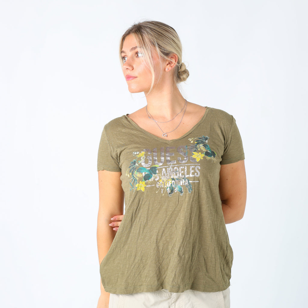 Dark Green Y2K Guess Jeans T-shirt Backless (M)