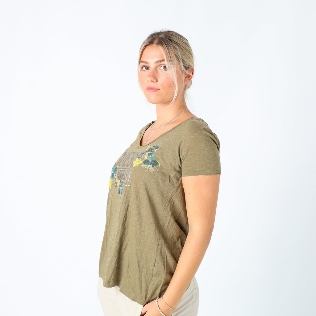 Dark Green Y2K Guess Jeans T-shirt Backless (M)