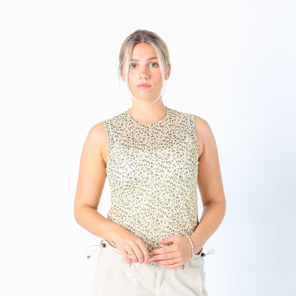 Cream Y2K T-shirt Floral Sheer (M)