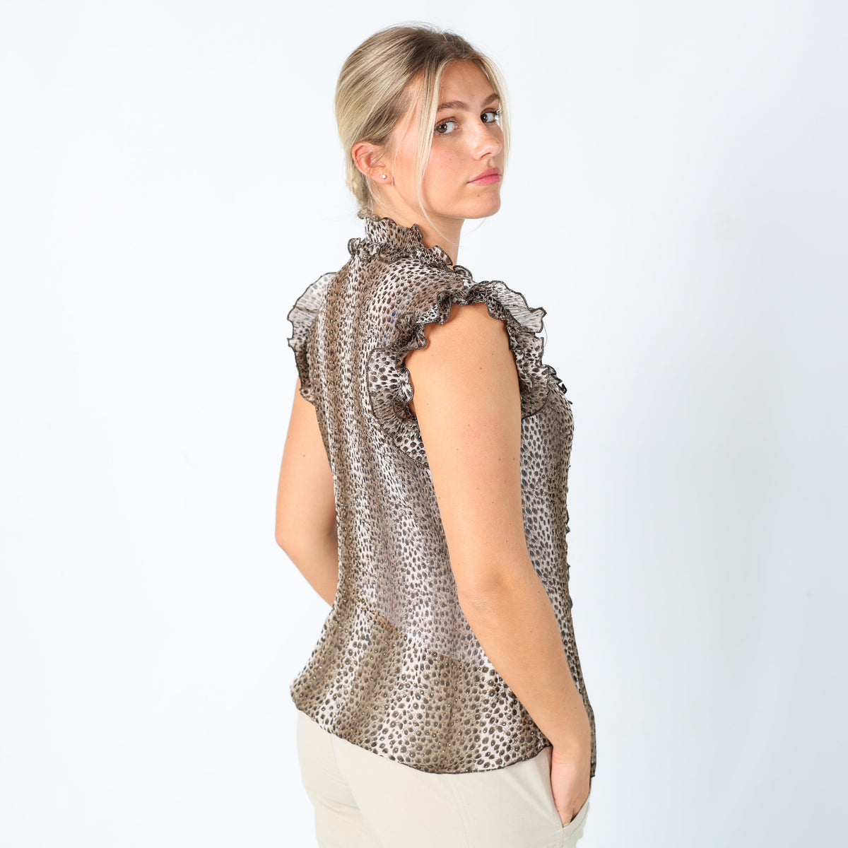 Brown 90s Duohui fushi Blouse Sheer Print (M)