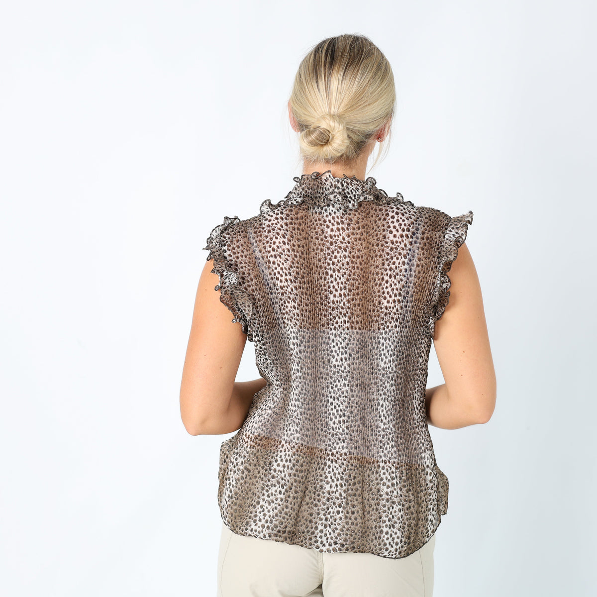 Brown 90s Duohui fushi Blouse Sheer Print (M)