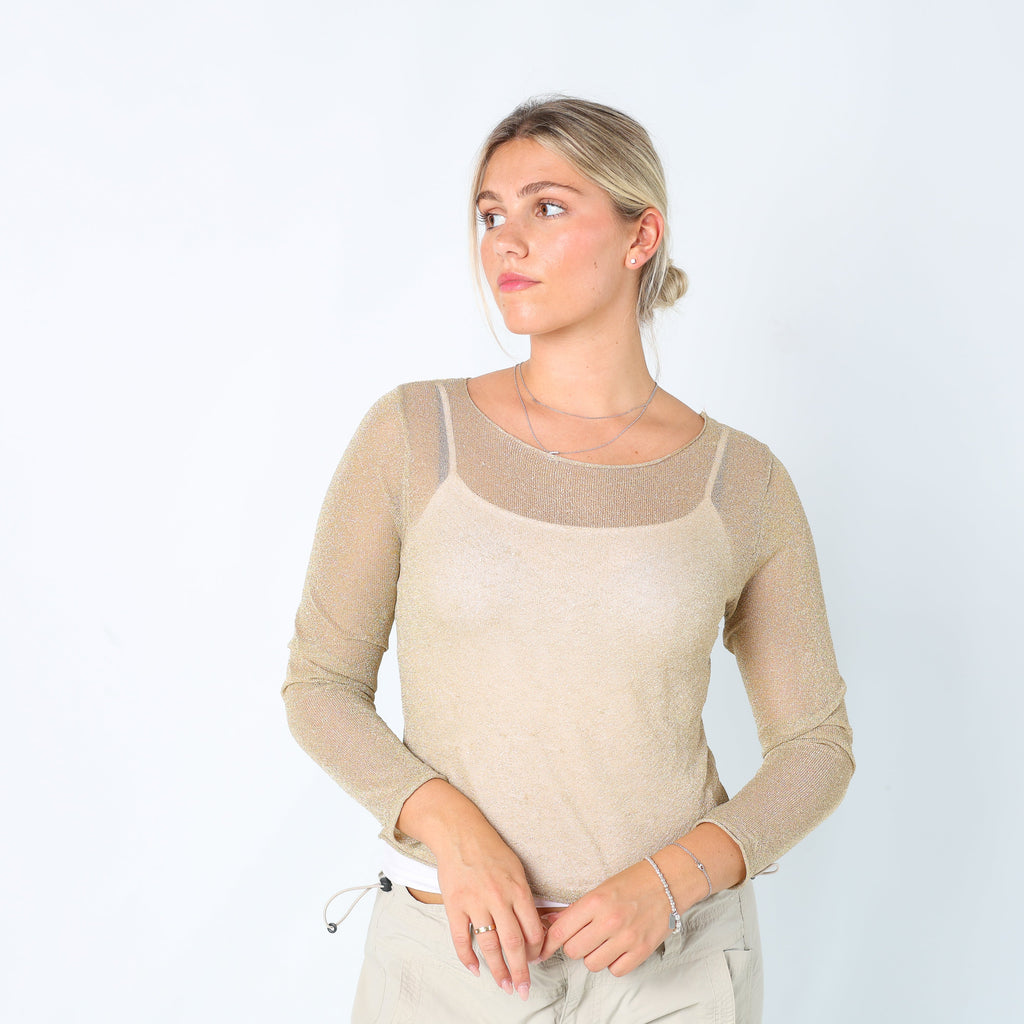 Gold Y2K Mesh Top Sheer (M)