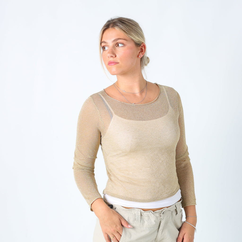 Gold Y2K Mesh Top Sheer (M)