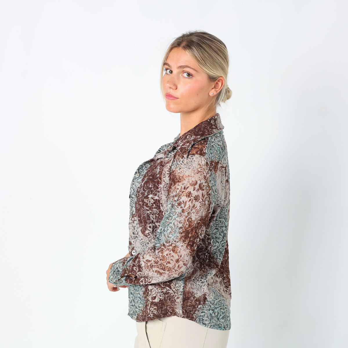 Turquoise Y2K Sorelle Baldi Blouse Lace Sheer (M)