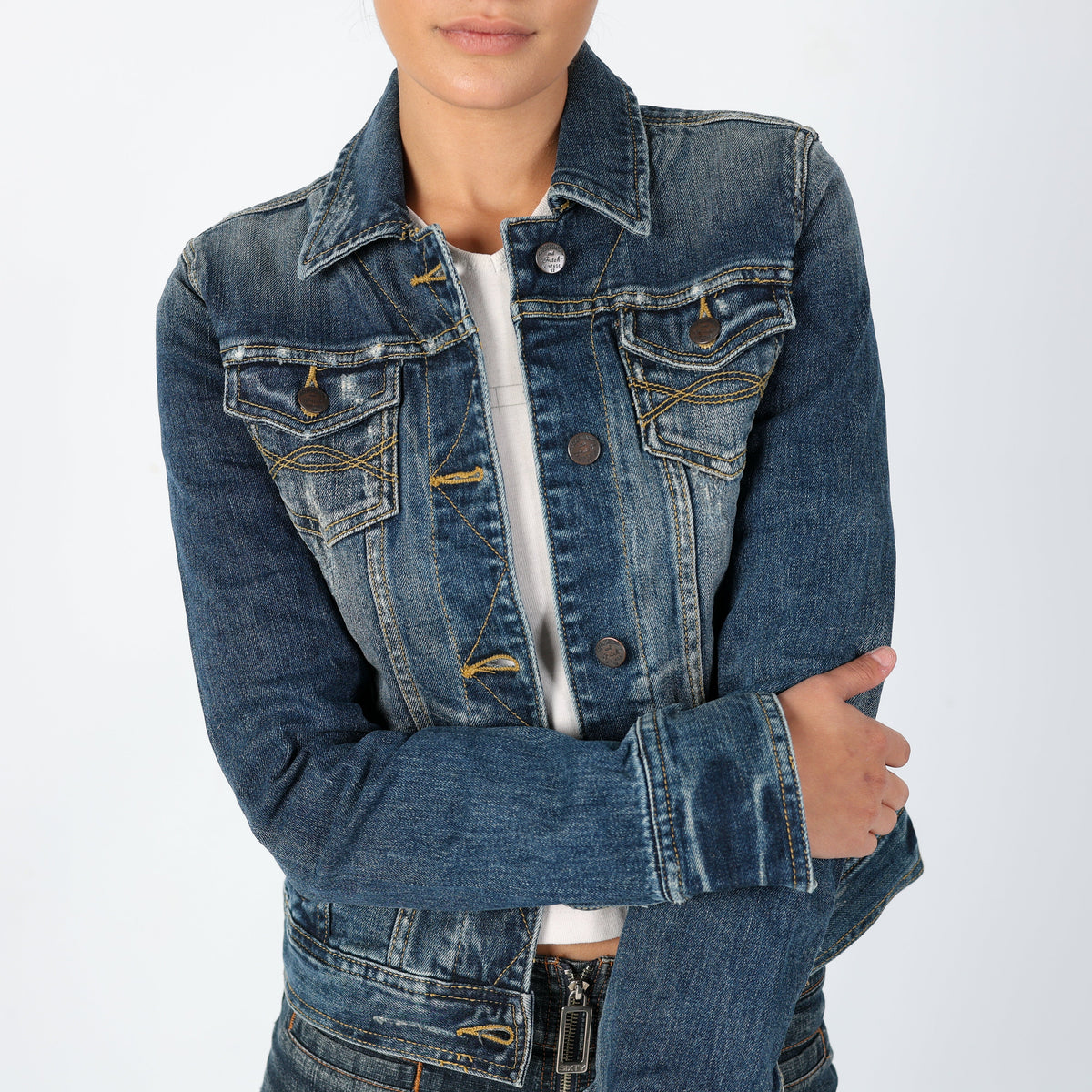 Navy Blue Y2K Abercrombie & Fitch Denim Jacket (S)