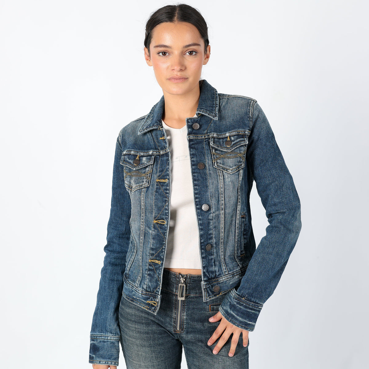 Navy Blue Y2K Abercrombie & Fitch Denim Jacket (S)