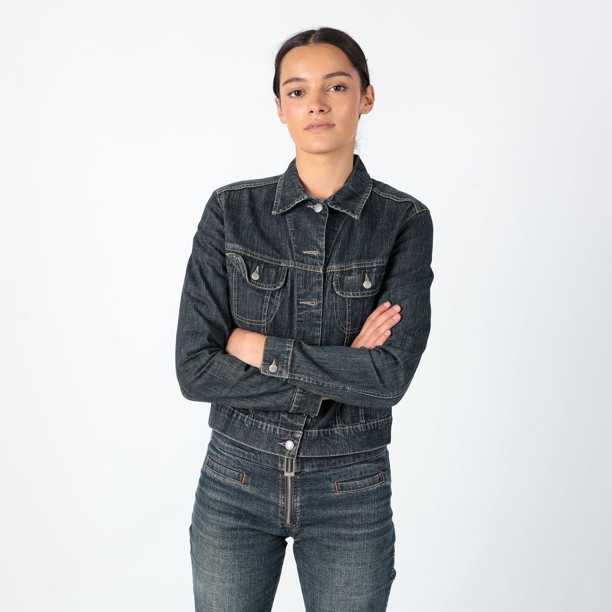 Navy Blue 90s X-Stone Denim Jacket Staple 90s Jacket, Euro Summer (M)