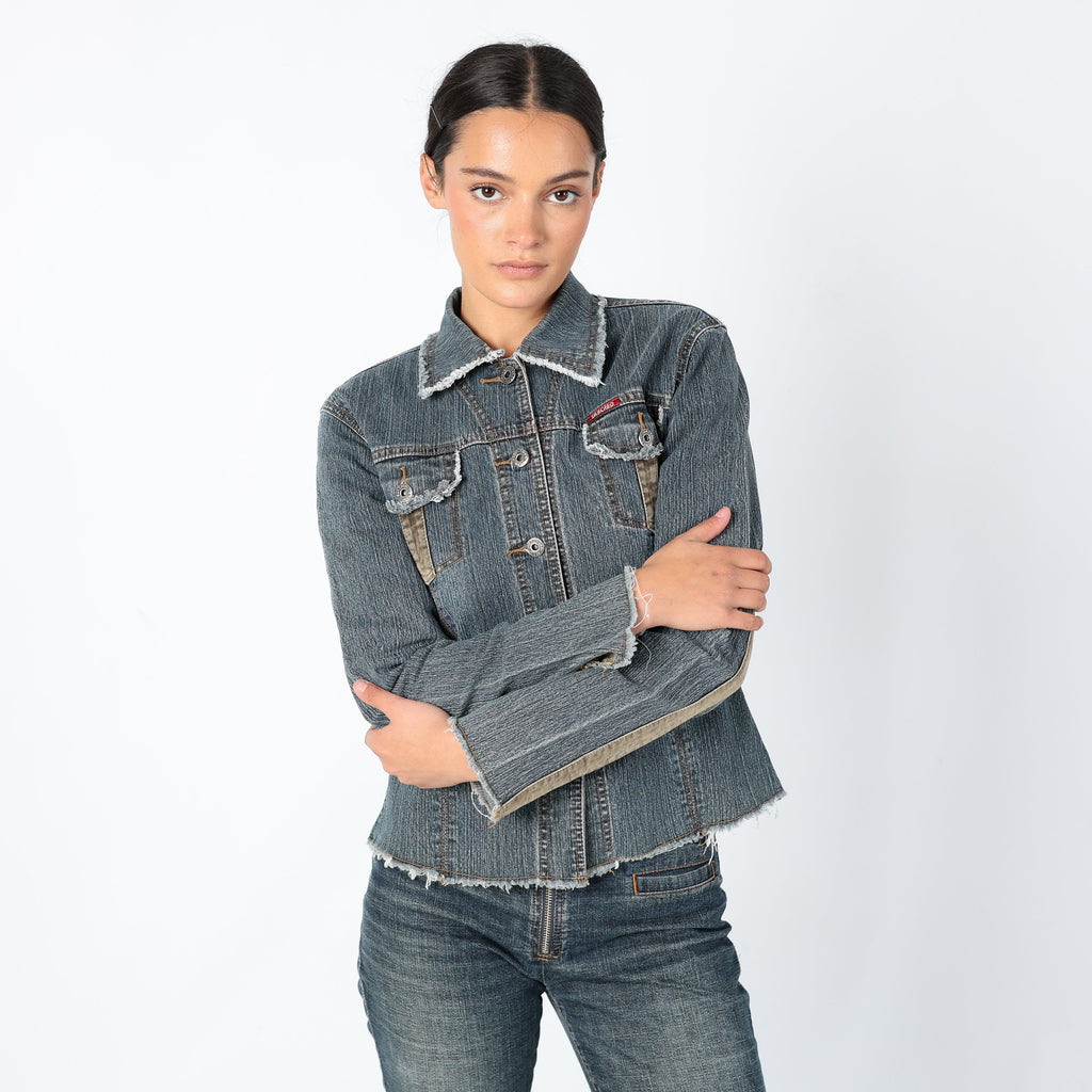 Blue Y2K Sancred Denim Jacket Pocket Detailing, Unique y2k (M)
