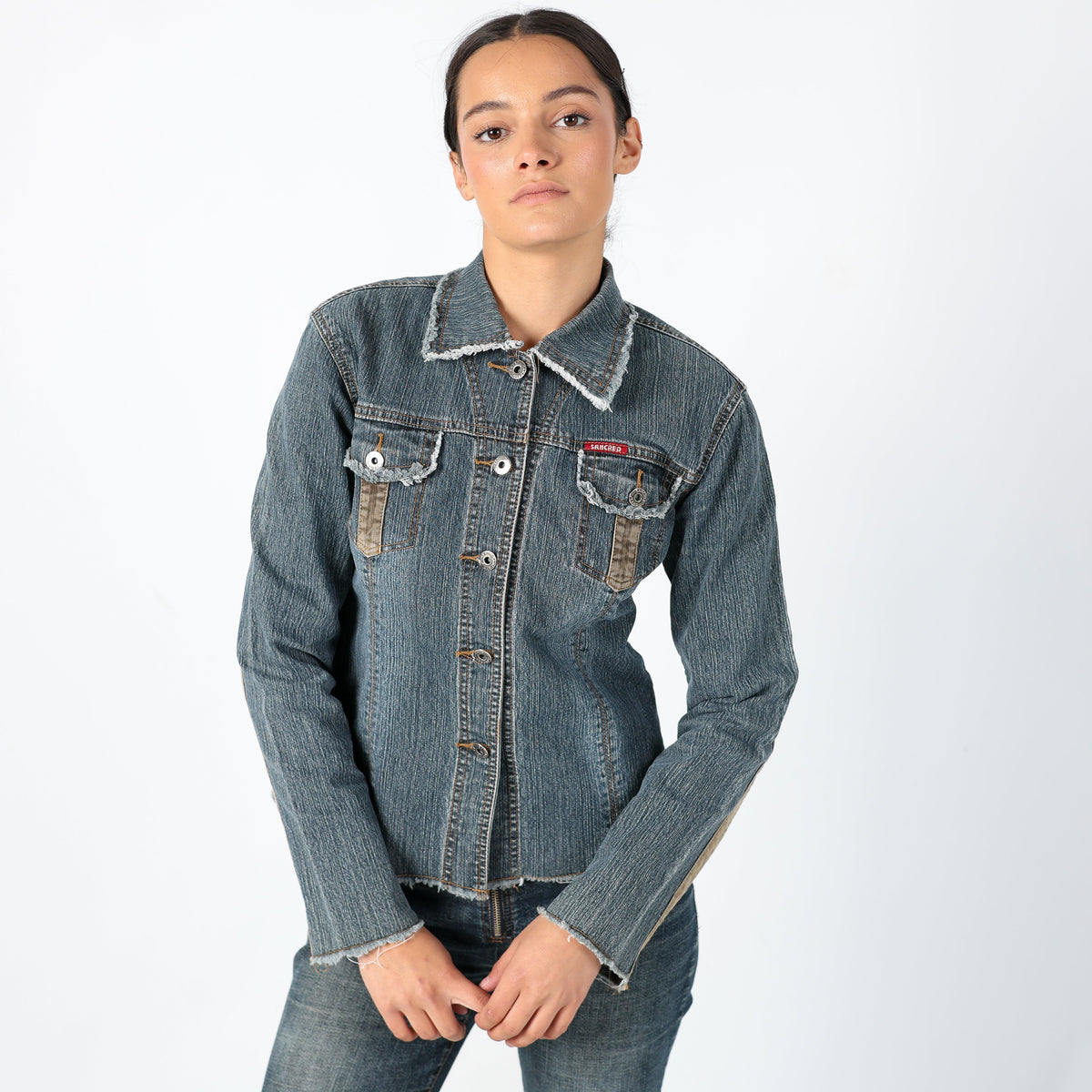 Blue Y2K Sancred Denim Jacket Pocket Detailing, Unique y2k (M)