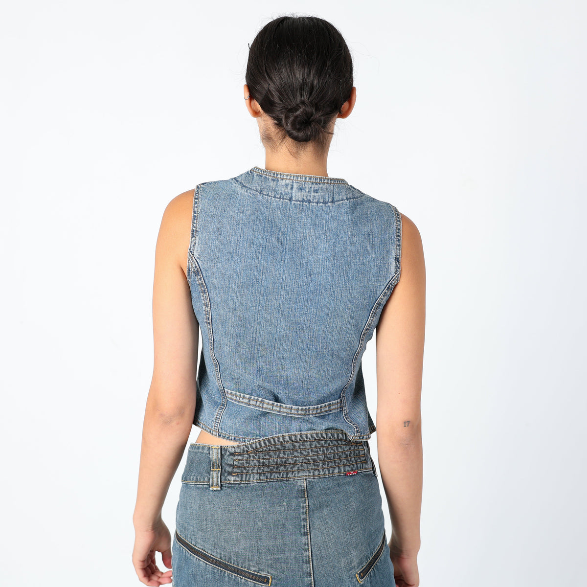 Light Blue 90s Edging Denim Waistcoat Summer Festival, 90s Waistcoat (8)