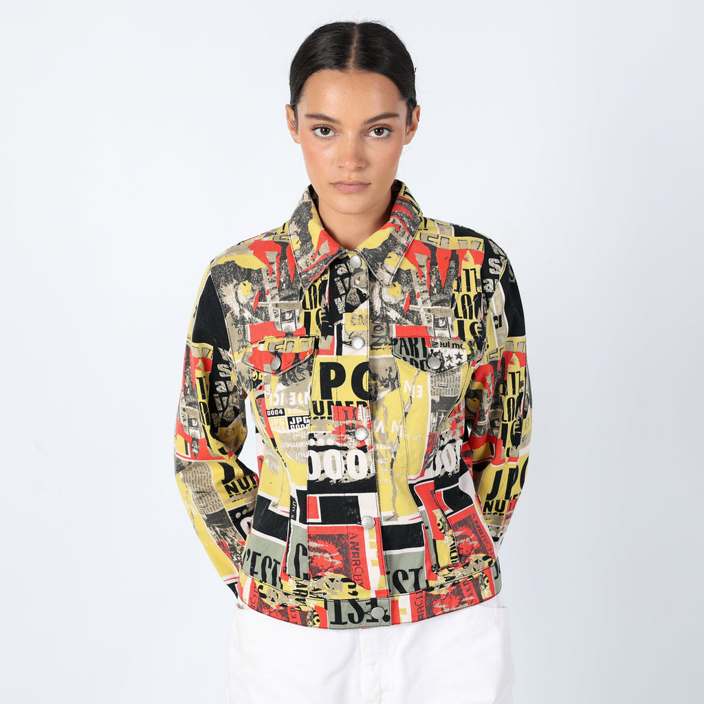 Light Green 90s Jean-Paul Gaultier Denim Jacket A/W 1997 "Fight Racism" (M)