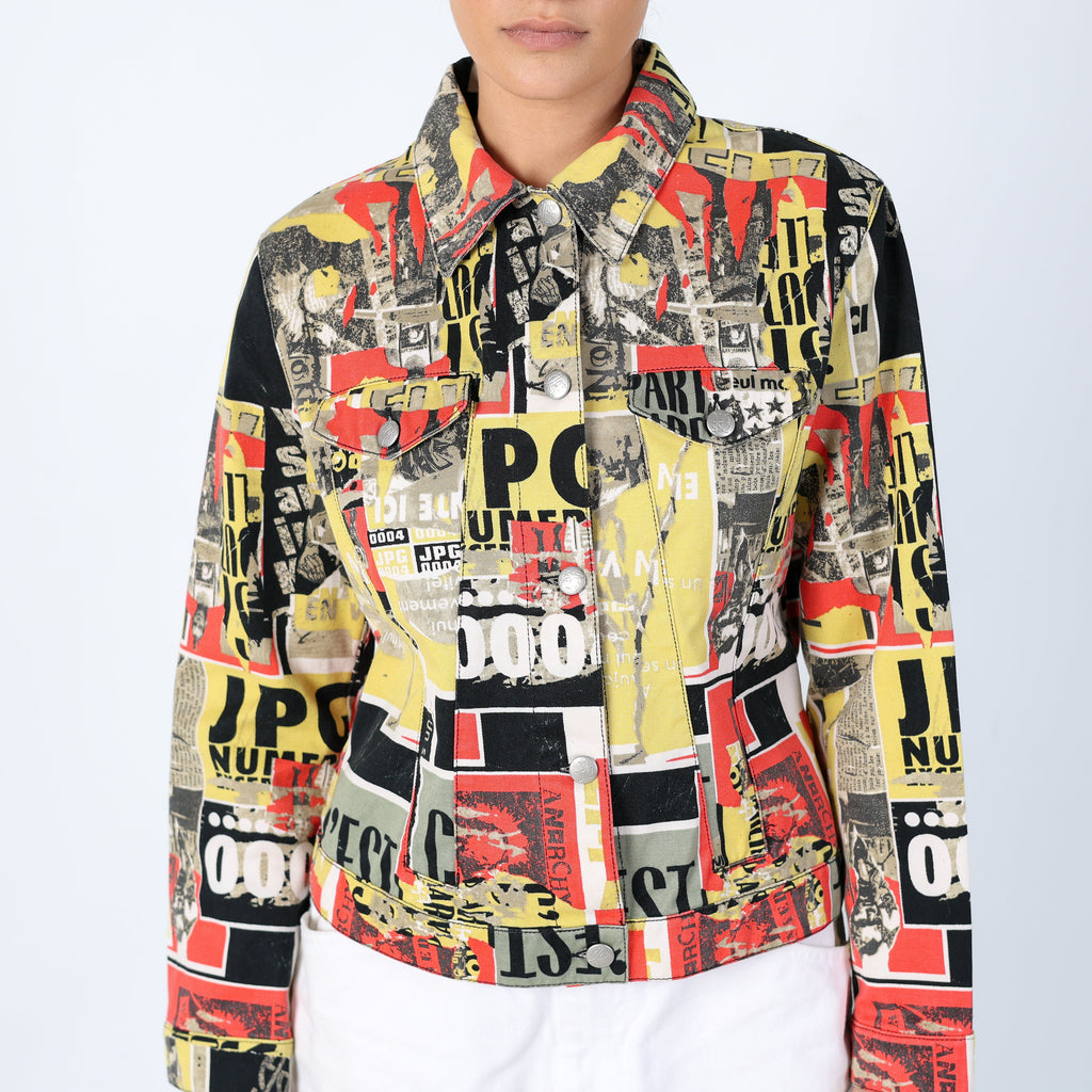 Light Green 90s Jean-Paul Gaultier Denim Jacket A/W 1997 "Fight Racism" (M)