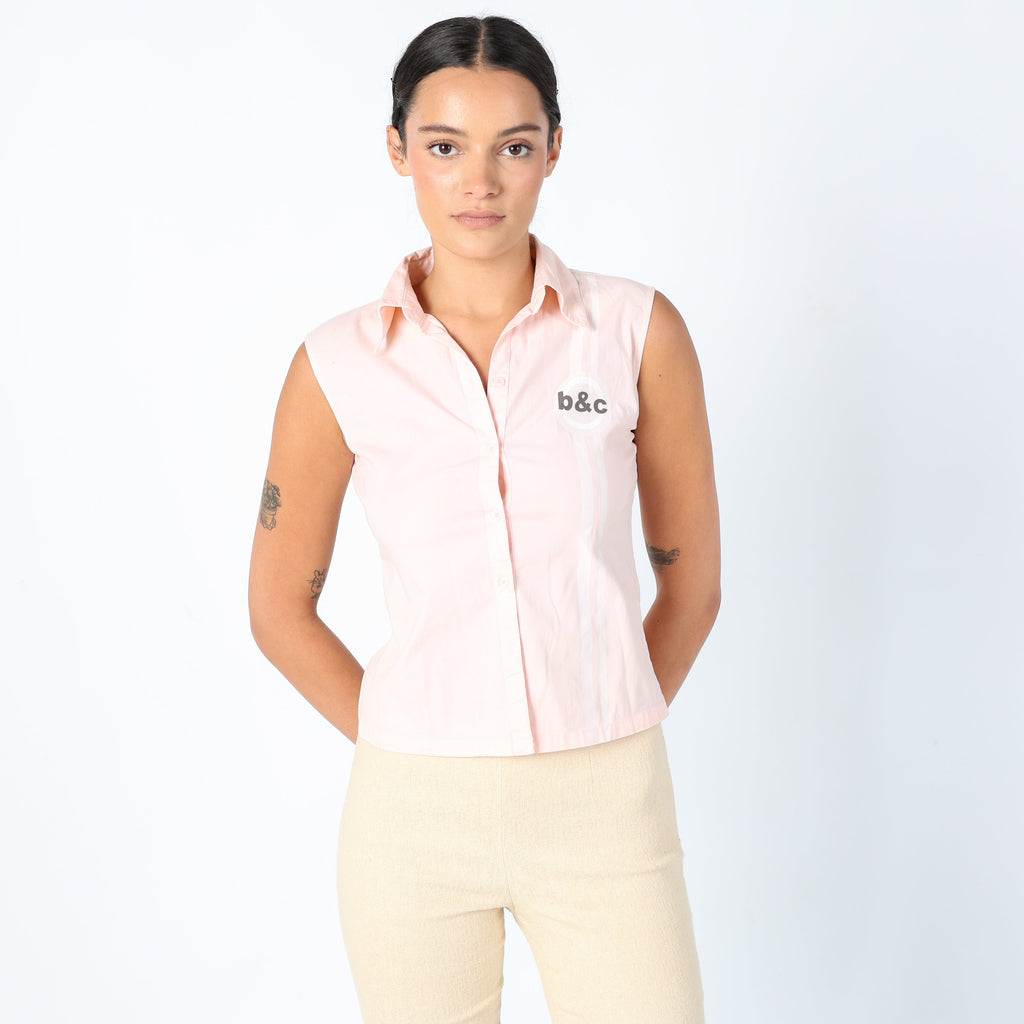 Baby Pink Y2K b&c Shirt 60s Style, Chic. Sleeveless (S)