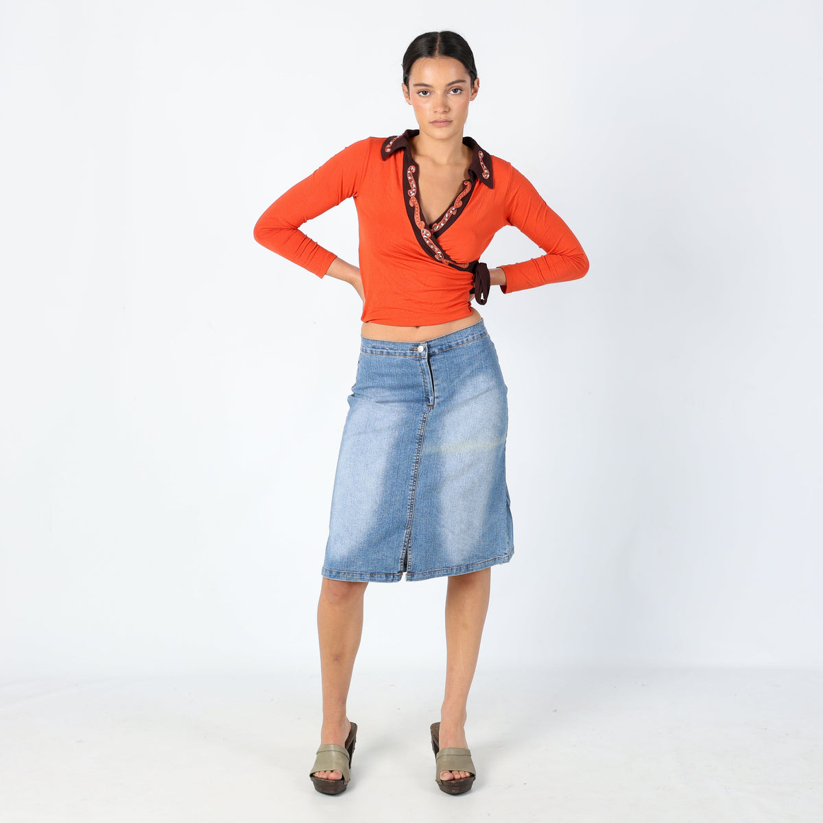 Light Blue Y2K Diske Jeans Denim Midi Skirt Y2k Gem Detail Pleated Midi (8)