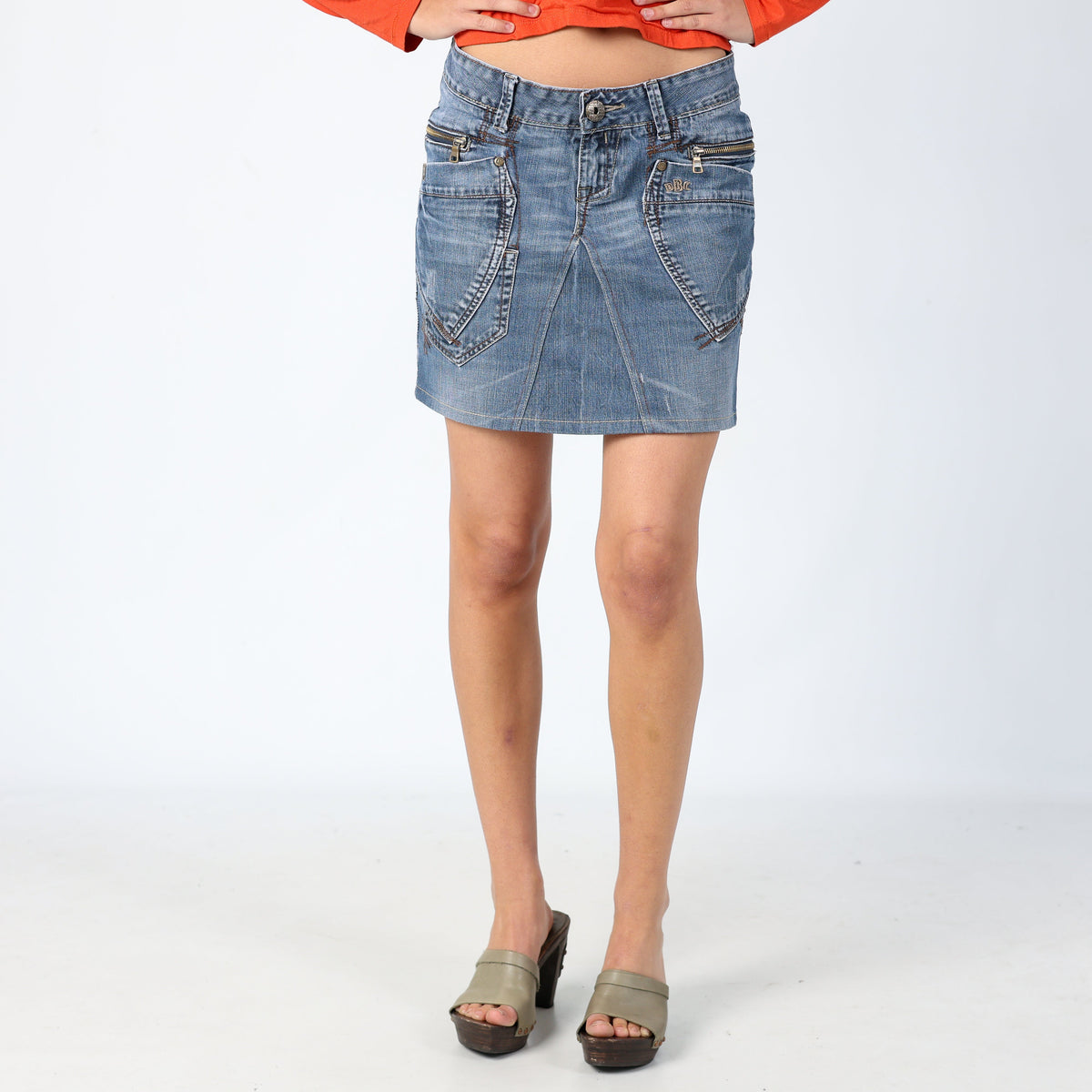 Navy Blue 90s DBC Denim Midi Skirt Zip Pocket Detailing (8)