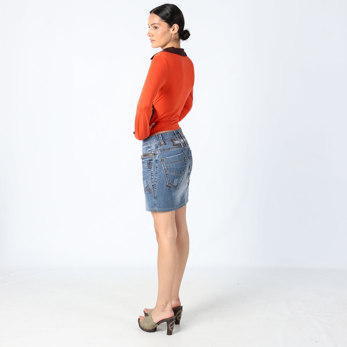 Navy Blue 90s DBC Denim Midi Skirt Zip Pocket Detailing (8)
