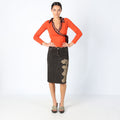 Brown 90s Denim Midi Skirt Italian, Floral print, Diamontes, Unique 90s (6)